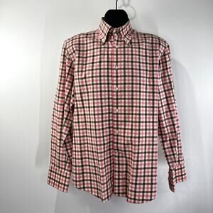 Daniel Cremieux Button Down Check Shirt Pink Brown Long Sleeves Cotton Dandy